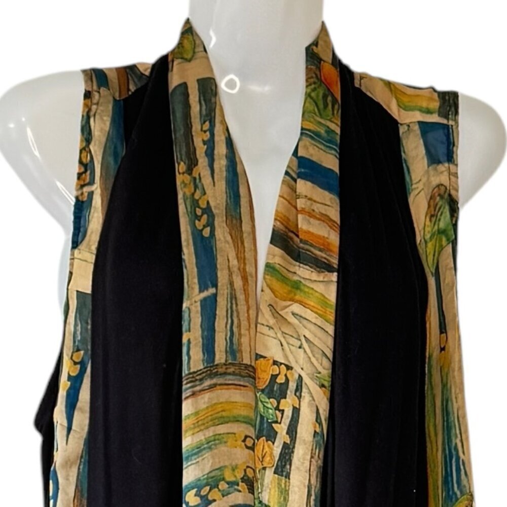 Aris.A Evening Vest Chiffon Floral with Inset Panels Black Knit Tunic Size Small - Picture 3 of 8